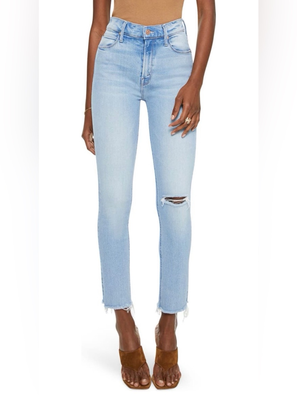 MOTHER The Dazzler Ripped Mid Rise Ankle Slim in Hopeless Romantic Size 30
